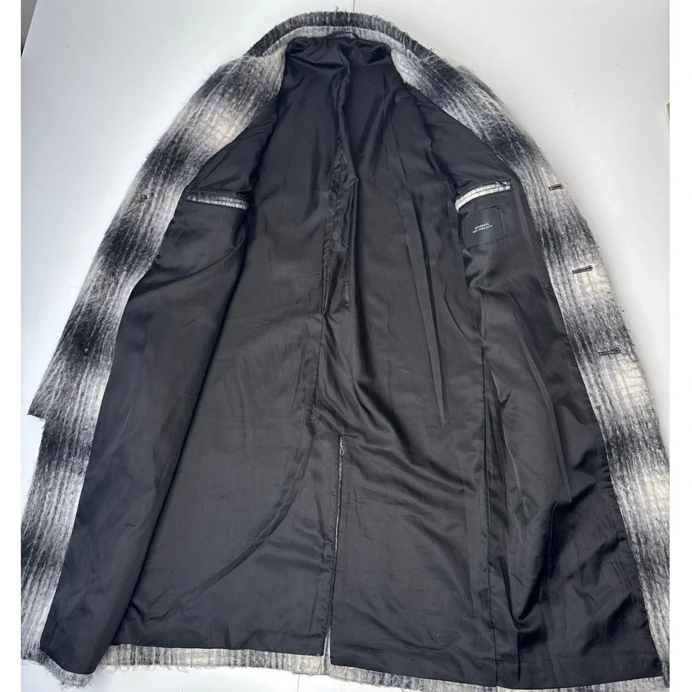 Saturdays NYC Mens Black White Plaid Wool Blend Shaggy Overcoat Jacket Size M